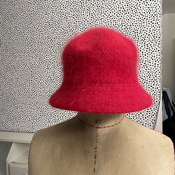 Vintage 90s David & Young Hat Angora Rabbit Hair Fur Cap Red One Size